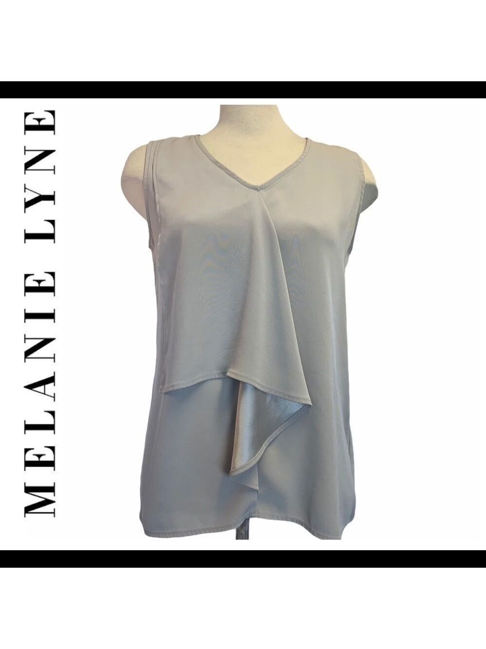 Melanie Lyne gray tank top blouse ruffle front Sz8